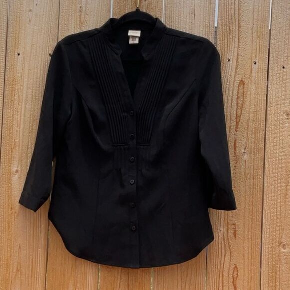 Take 50% OFF- Covington V-neck Button Down Black Blouse, Size-S - Picture 1 of 7
